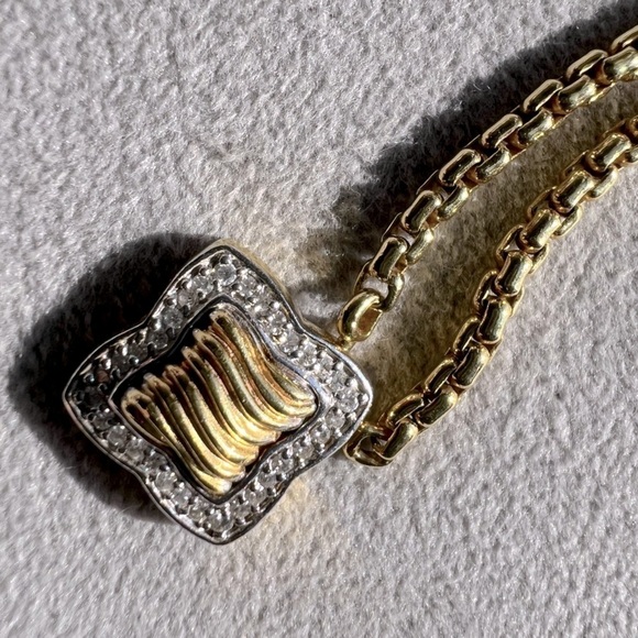 David Yurman Quatrefoil Diamond & 18k Yellow Gold Box Chain Necklace, 16" - Picture 14 of 16